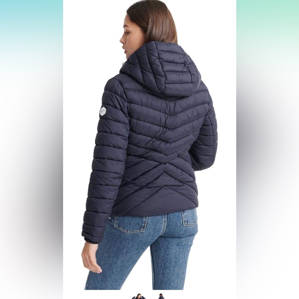 Superdry Essentials Helio Padded Hooded Jacket in Navy Blue